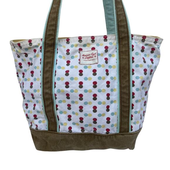 American Eagle Outfitters Polka Dot Canvas Tote Bag, Double Handle Shoulder Bag - Picture 2 of 8
